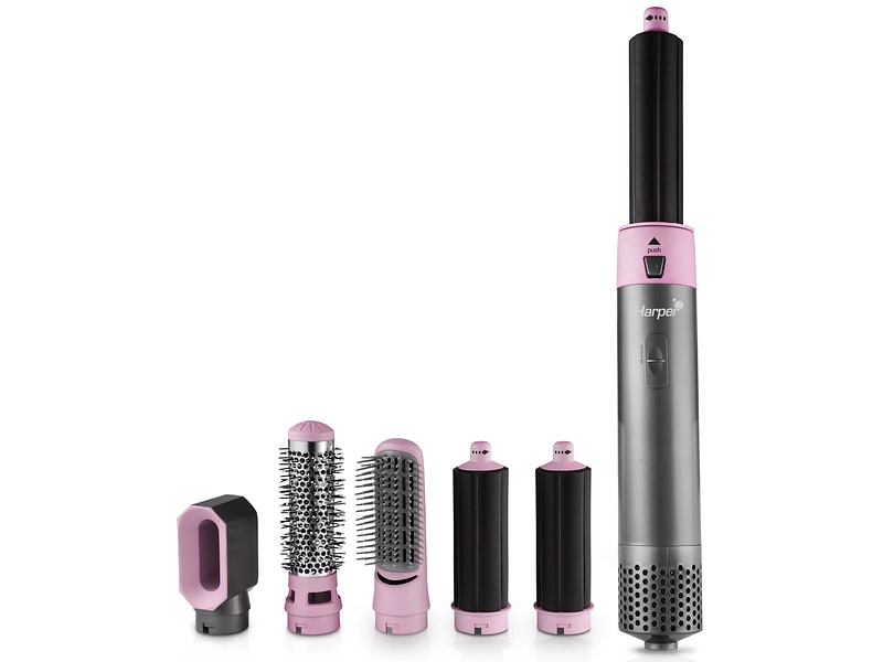 Brosse coiffante multifonction HARPER AIRPRO4T – 1000W, 3 niveaux de chaleur, Lisse & Boucle – Gris Foncé & Rose