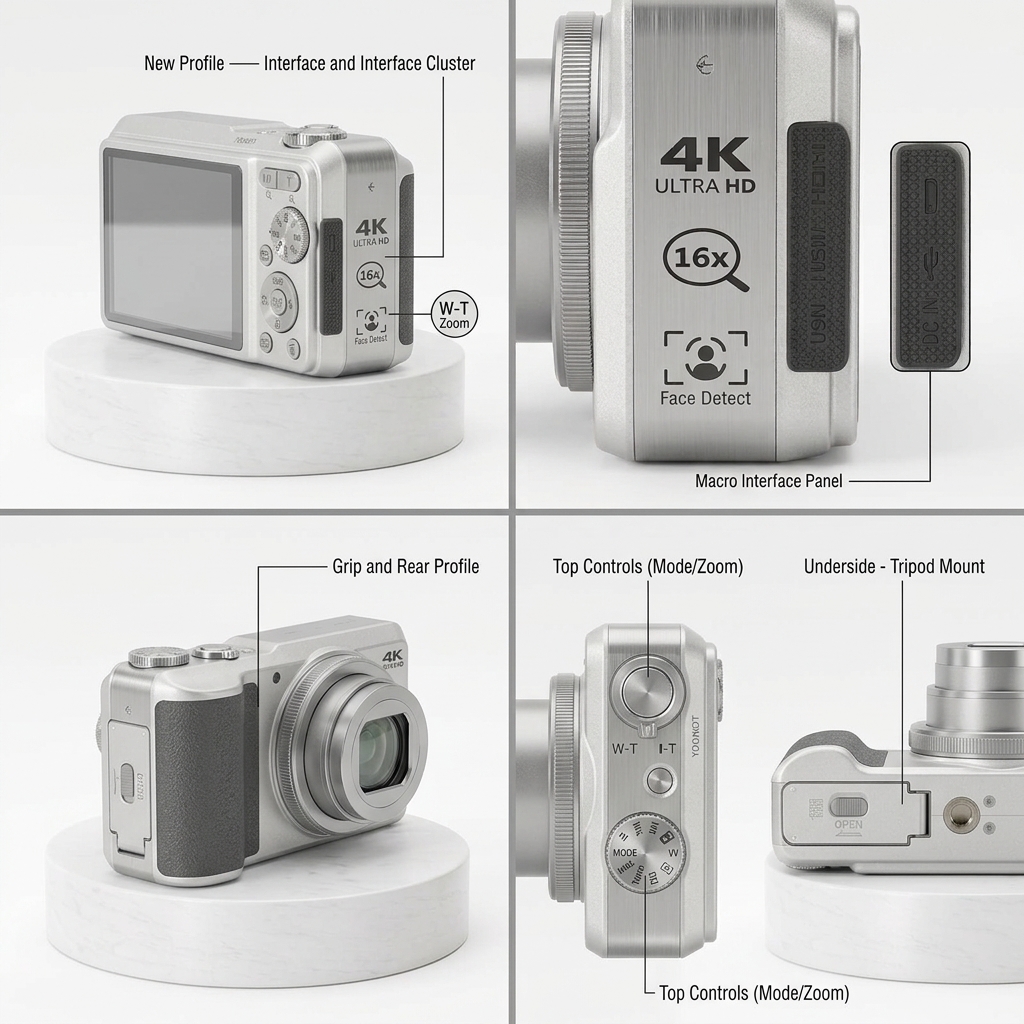 Appareil Photo Numérique Compact 4K Ultra HD 64 MP (Argent) — vue 3